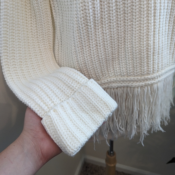 Moon River | Anthropologie Fringe Chunky Knit Sweater Cream Medium - Picture 4 of 8